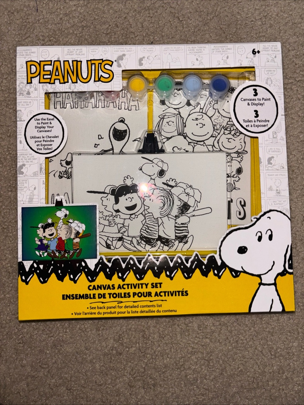 Peanuts Canvas Activity Set, 3 Canvases To Paint/Display/Brushes. New In Box